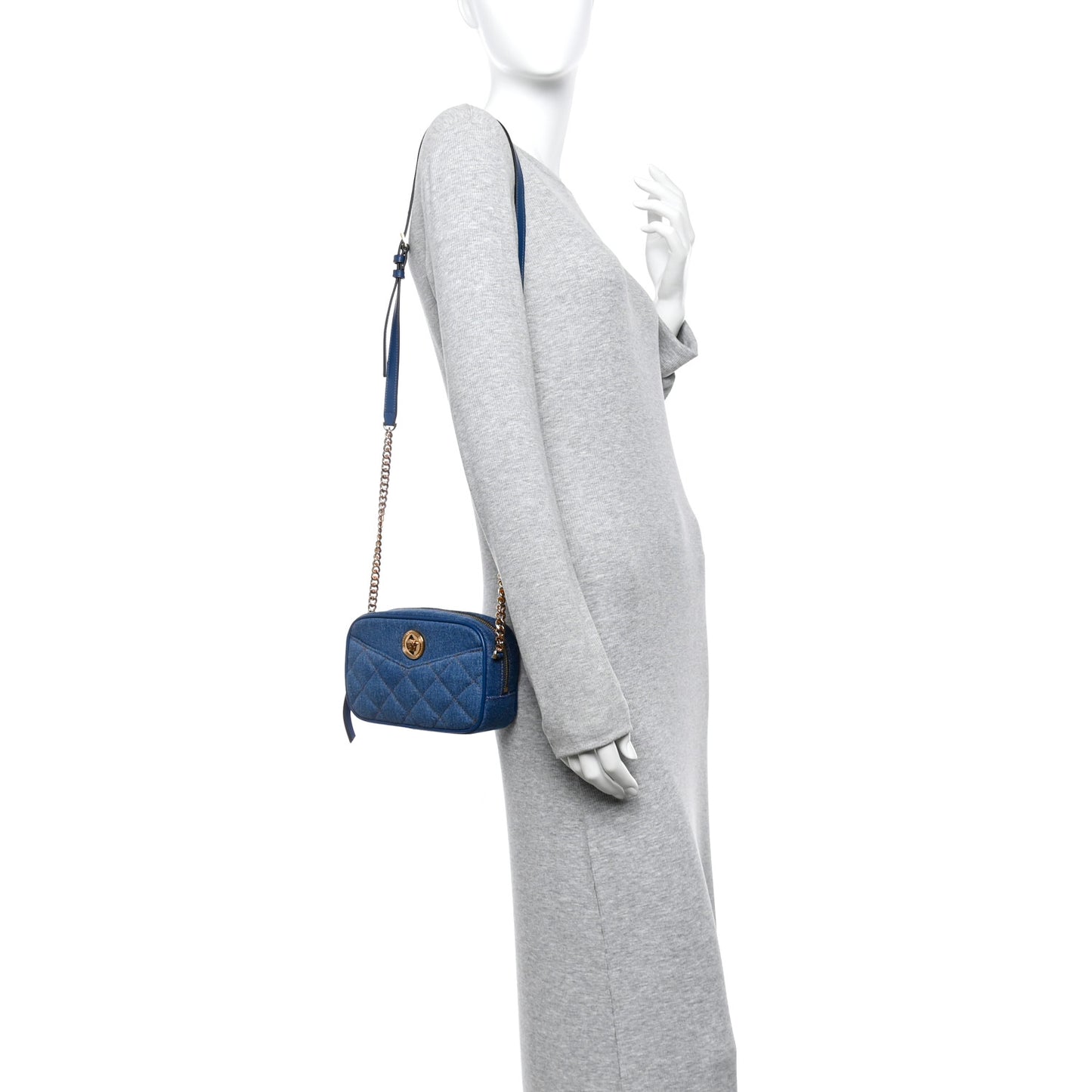 Denim Quilted La Medusa Camera Bag Blue
