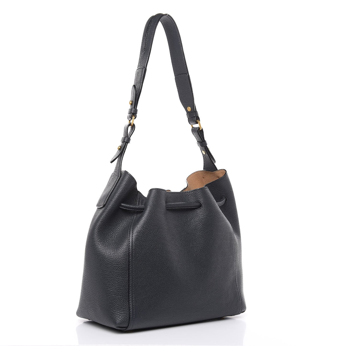 Grained Calfskin Milla Drawstring Bucket Bag Phantom Gray