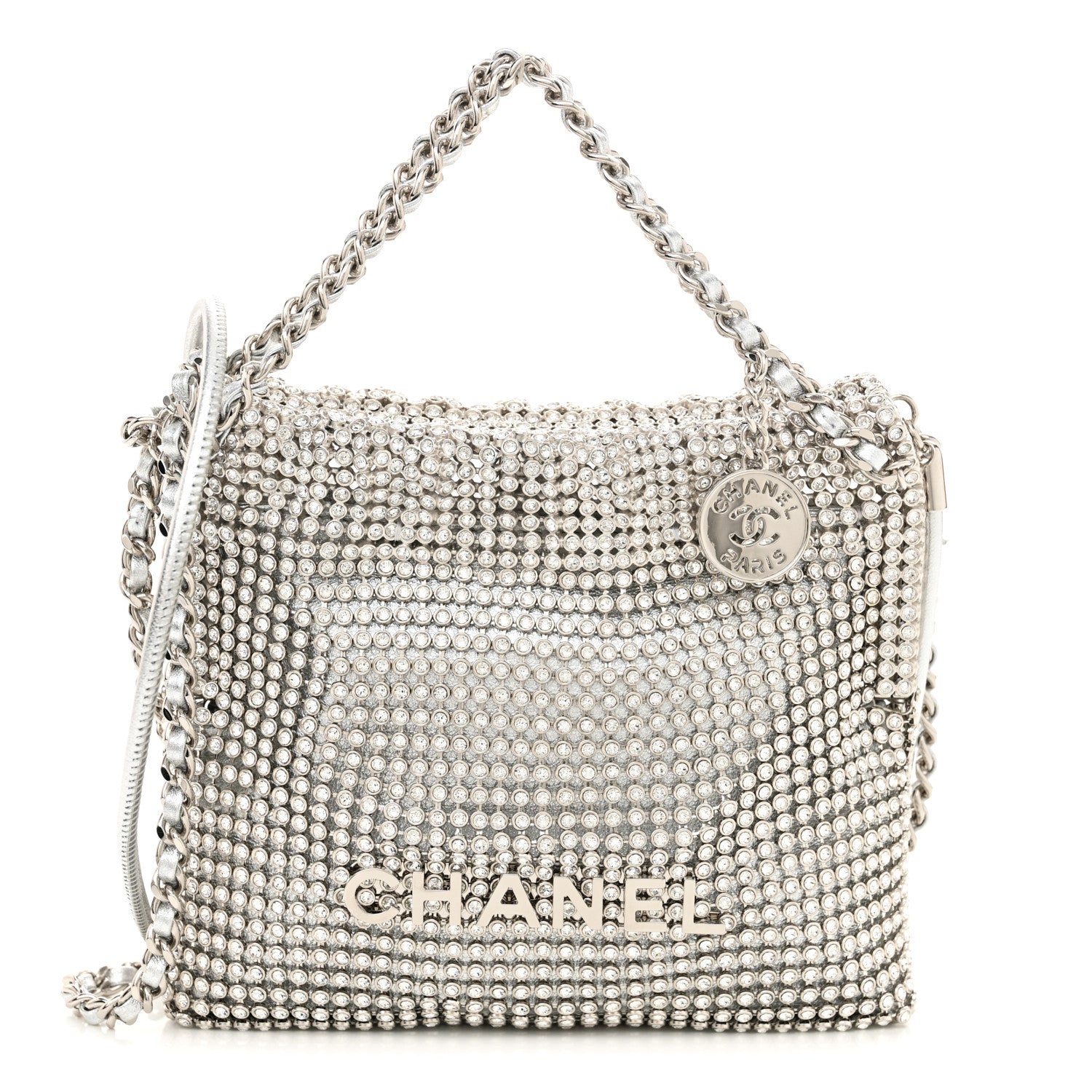 Chanel Crystal Embellished Metallic Lambskin Mini Chanel 22 Silver 1 of 10