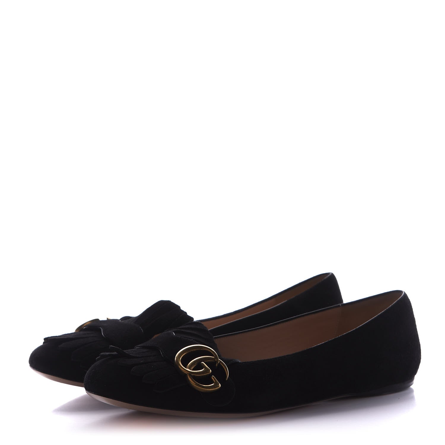 Gucci Suede GG Marmont Fringe Flats 39 Black 3 of 8