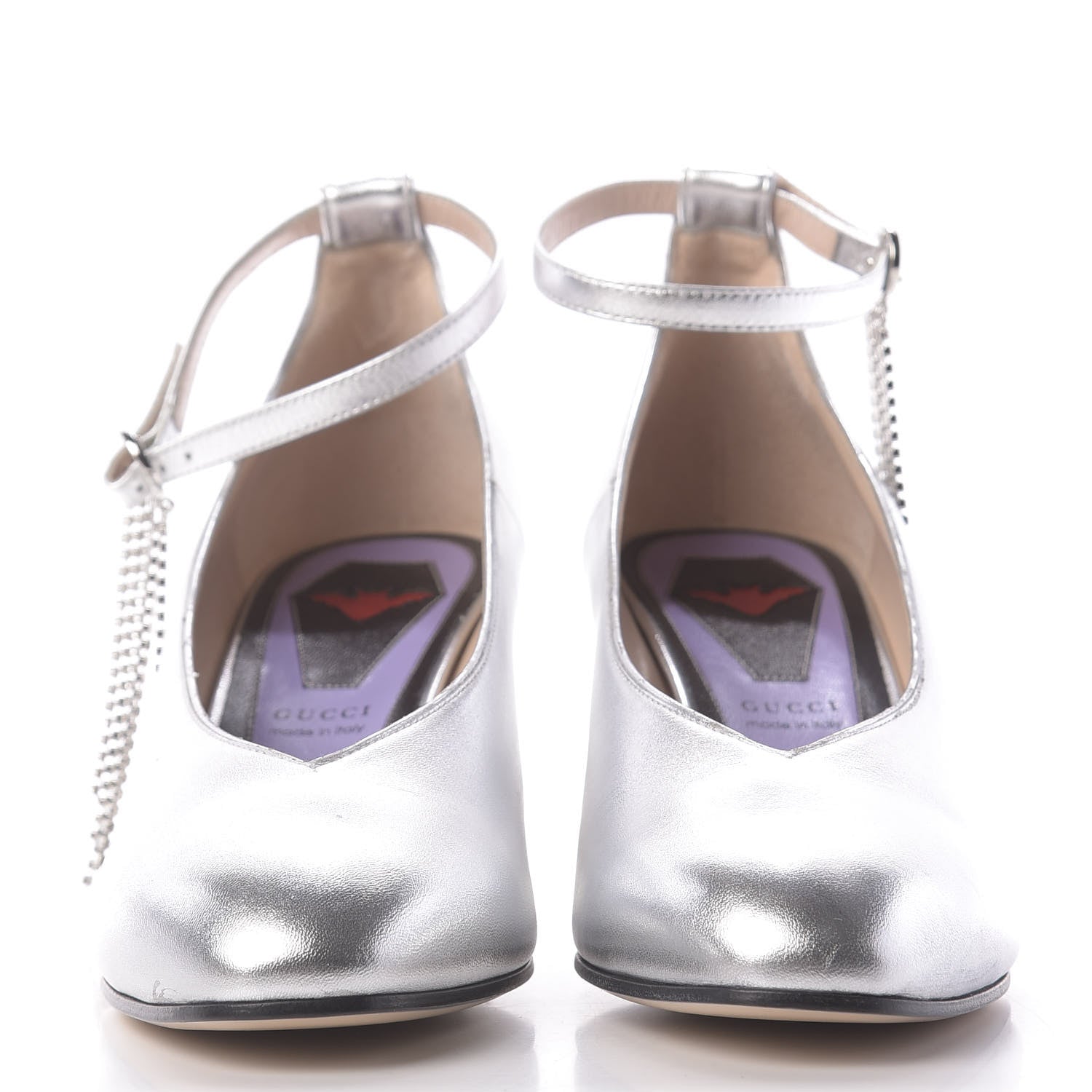 Gucci Metallic Nappa Crystal Square G Mid Heel Pumps 39.5 Silver 2 of 11