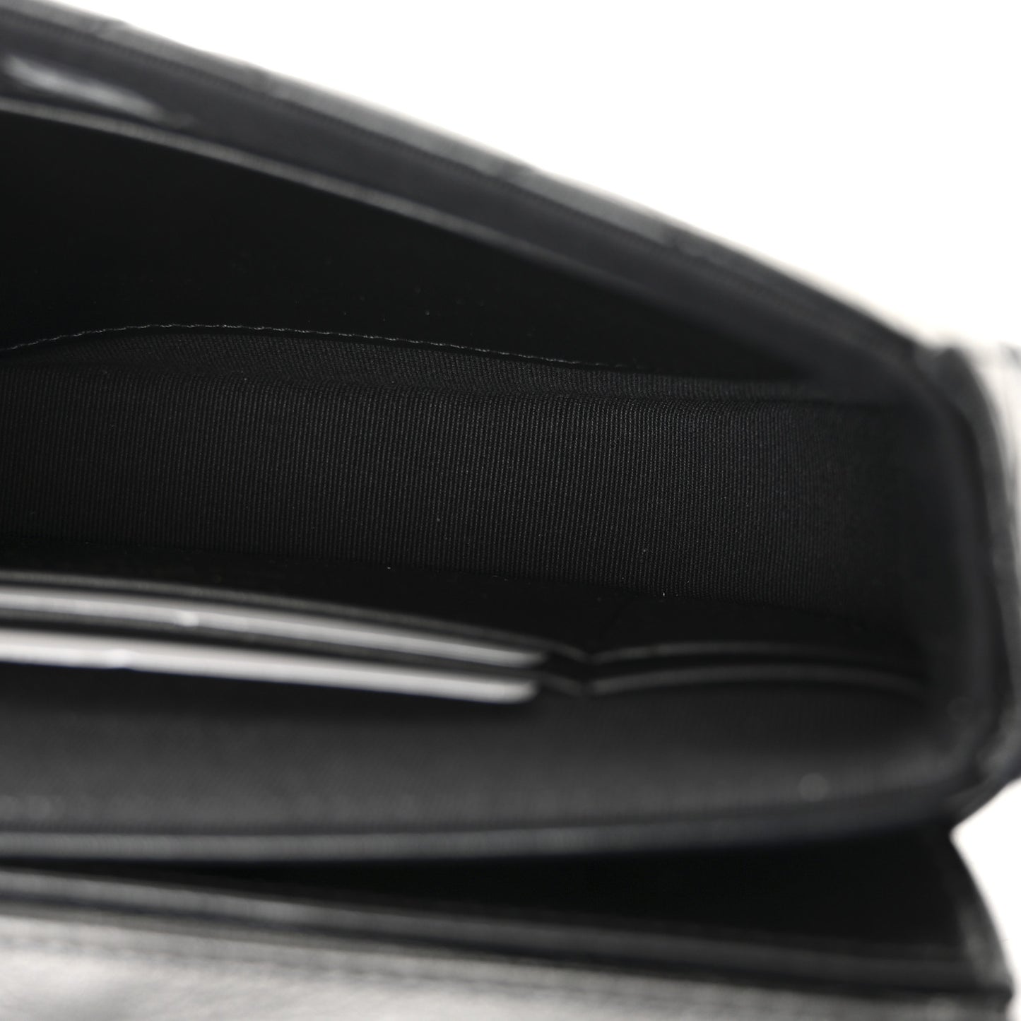 Shiny Aged Calfskin Quilted Flap Phone Holder With Chain Black