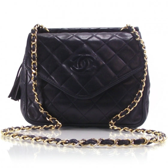 Vintage Quilted Envelope Tassel Bag Navy