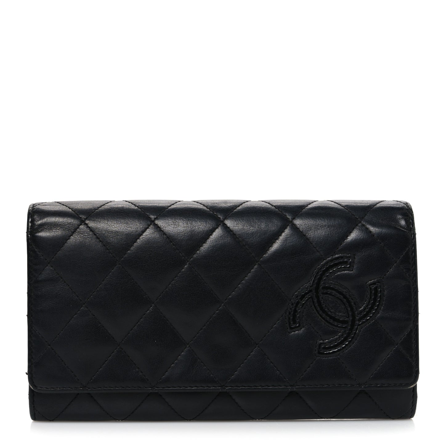 Calfskin Quilted Cambon Gusset Flap Wallet Black