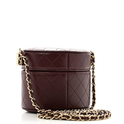 Chanel Lambskin Quilted Round Mini Vanity Case With Chain Burgundy 3 of 12