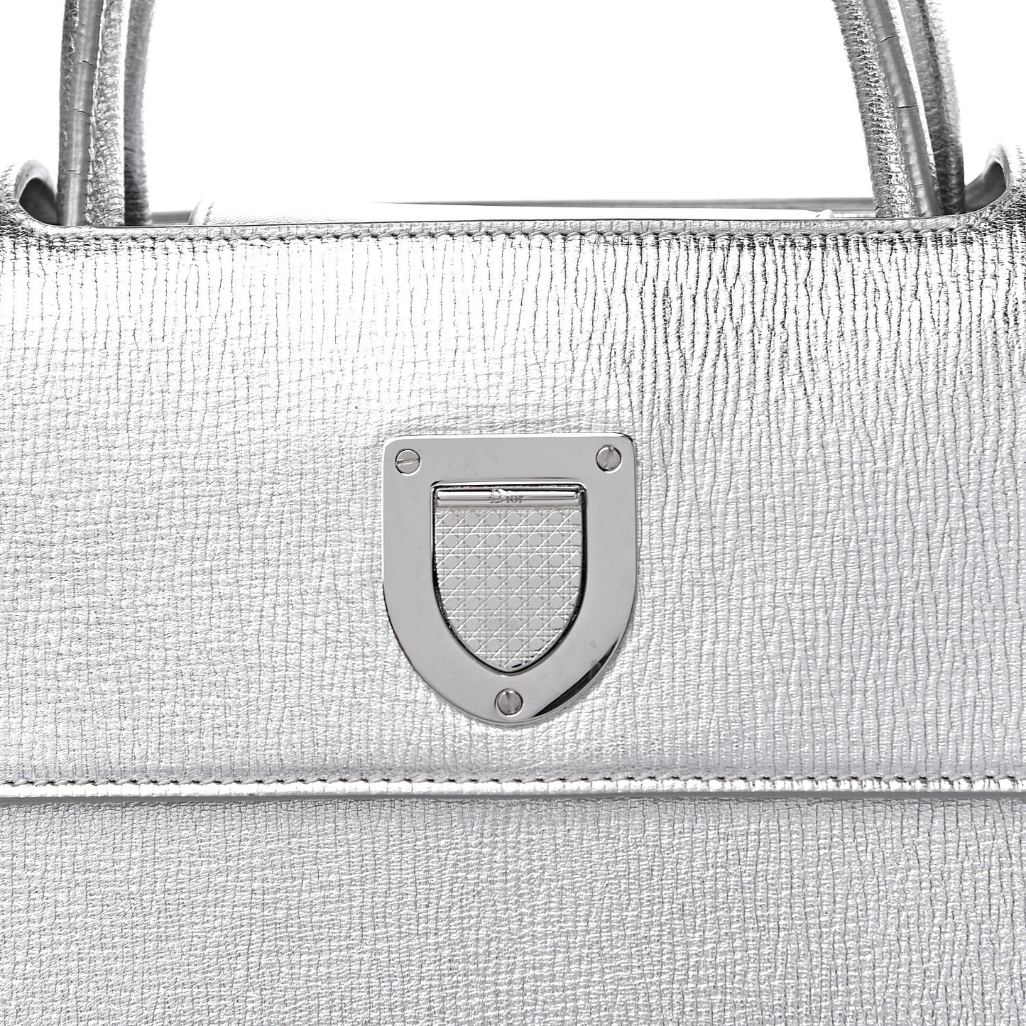 Metallic Grained Calfskin Medium Diorever Flap Silver