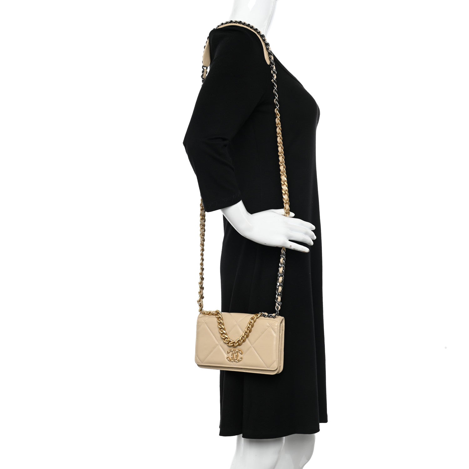 Chanel Lambskin Quilted Chanel 19 Wallet On Chain WOC Beige 2 of 14