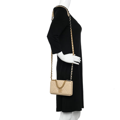 Chanel Lambskin Quilted Chanel 19 Wallet On Chain WOC Beige 2 of 14