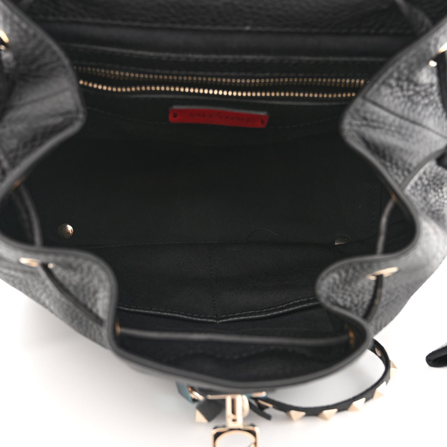 Valentino Garavani Pebbled Calfskin Rockstud Drawstring Backpack Black 5 of 10