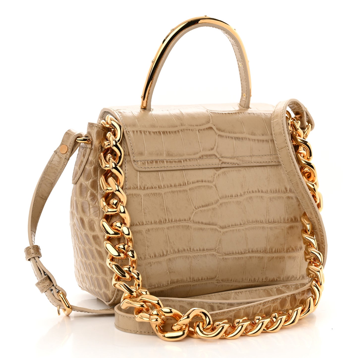Calfskin Crocodile Embossed Small La Medusa Top Handle Bag Beige