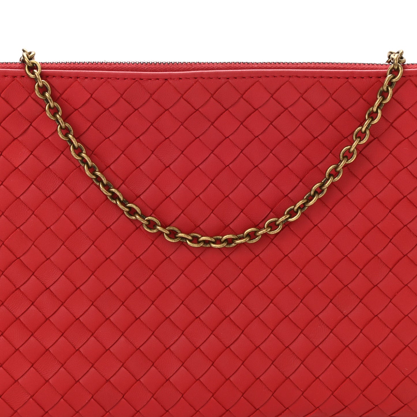 Nappa Intrecciato Biletto Chain Crossbody Red