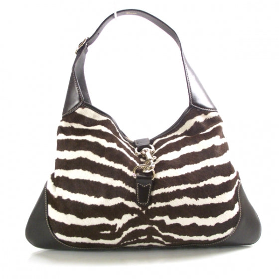 Gucci Calf Hair Zebra Print Medium Jackie O Bouvier Hobo Brown 1 of 10