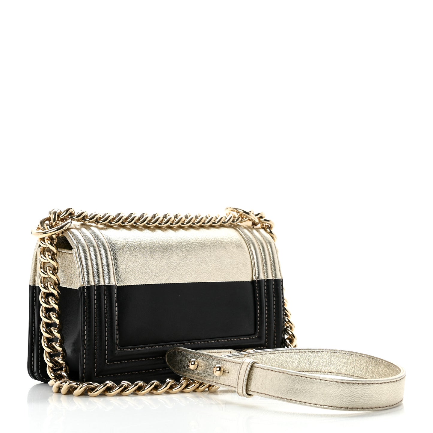 Metallic Goatskin Calfskin Small Boy Flap Gold Black