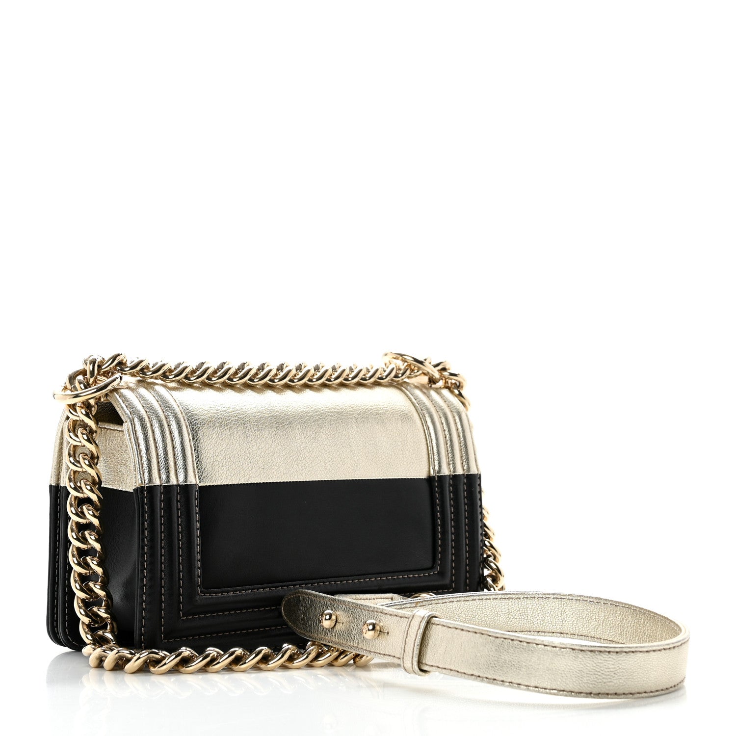 Chanel Metallic Goatskin Calfskin Small Boy Flap Gold Black 2 of 8
