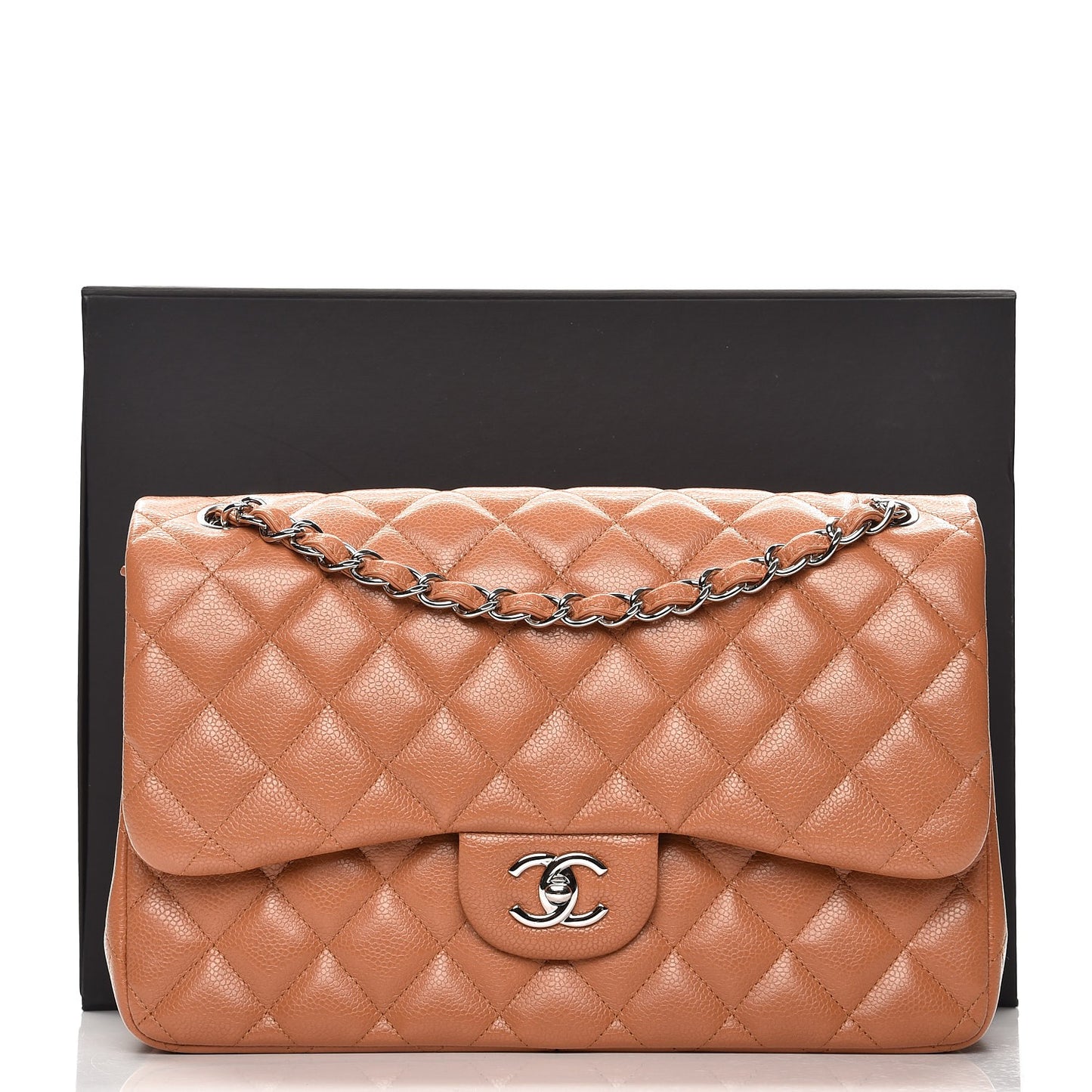 Caviar Quilted Jumbo Double Flap Light Brown