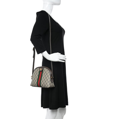 Gucci GG Supreme Monogram Textured Dollar Calfskin Web Small Ophidia Dome Shoulder Bag Beige Ebony New Acero 2 of 10