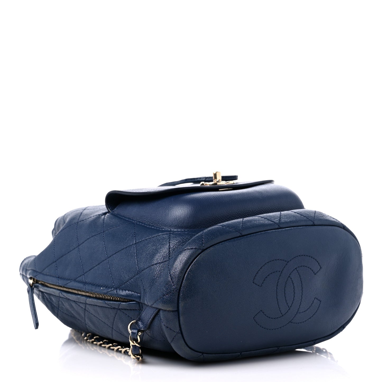 Sheepskin Caviar Quilted Daily Round Backpack Blue