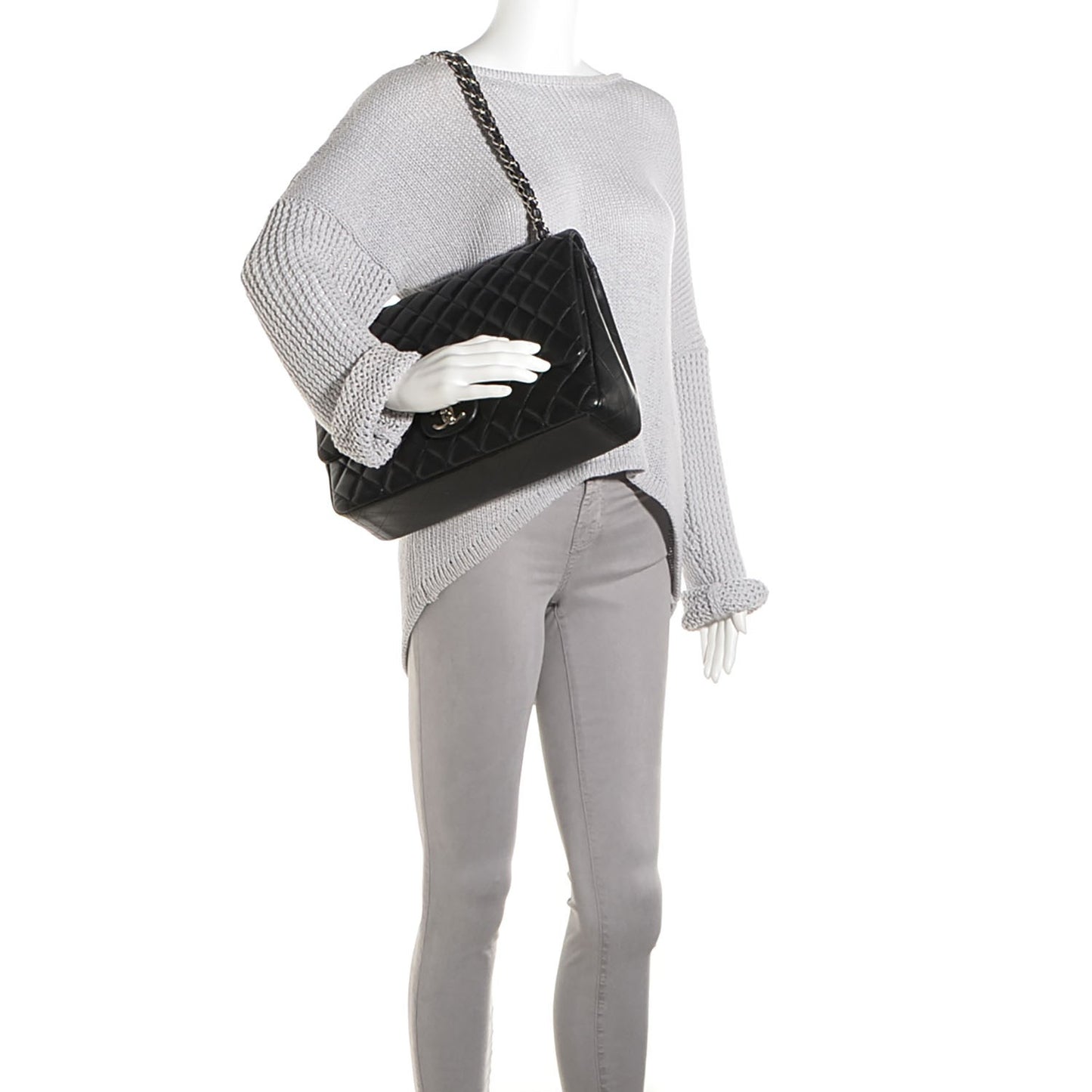 Lambskin Quilted Maxi Double Flap Black