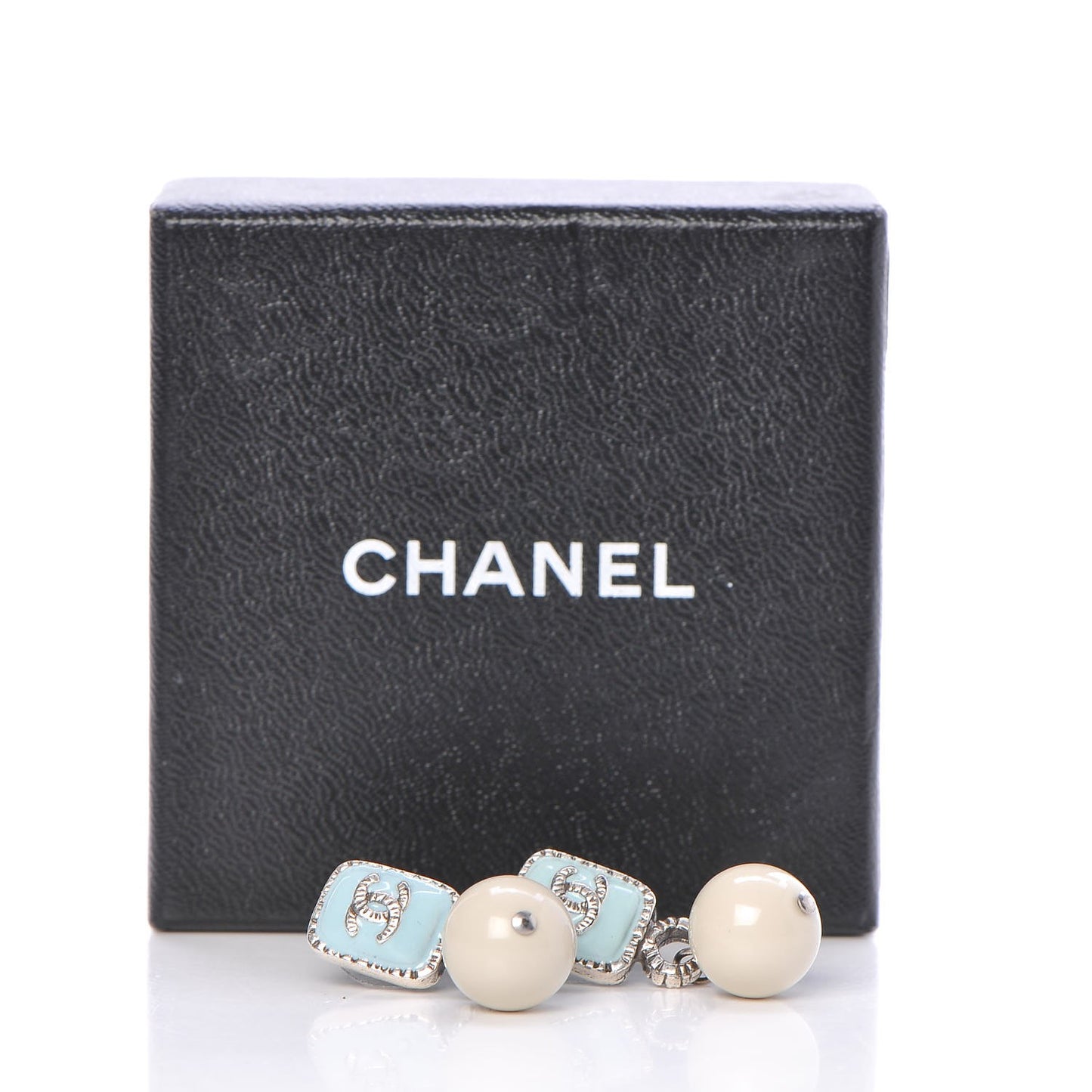 Enamel Square CC Drop Earrings Blue