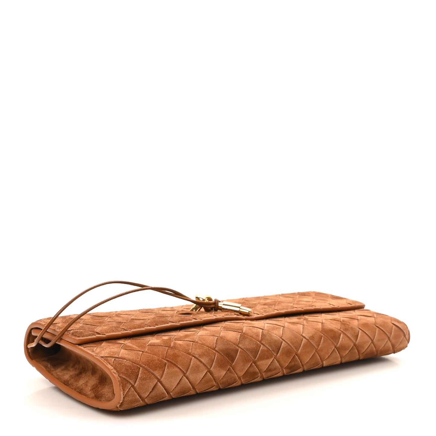 Suede Intrecciato Long Andiamo Top Handle Clutch Amber