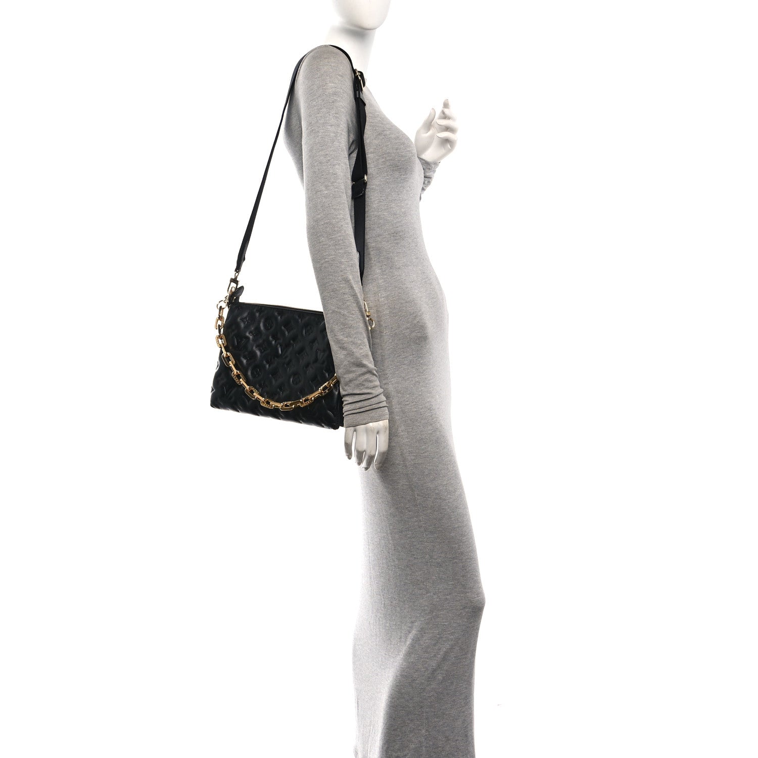 Louis Vuitton Lambskin Embossed Monogram Coussin PM Black 2 of 11
