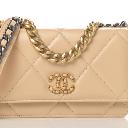 Chanel Lambskin Quilted Chanel 19 Wallet On Chain WOC Beige 9 of 13