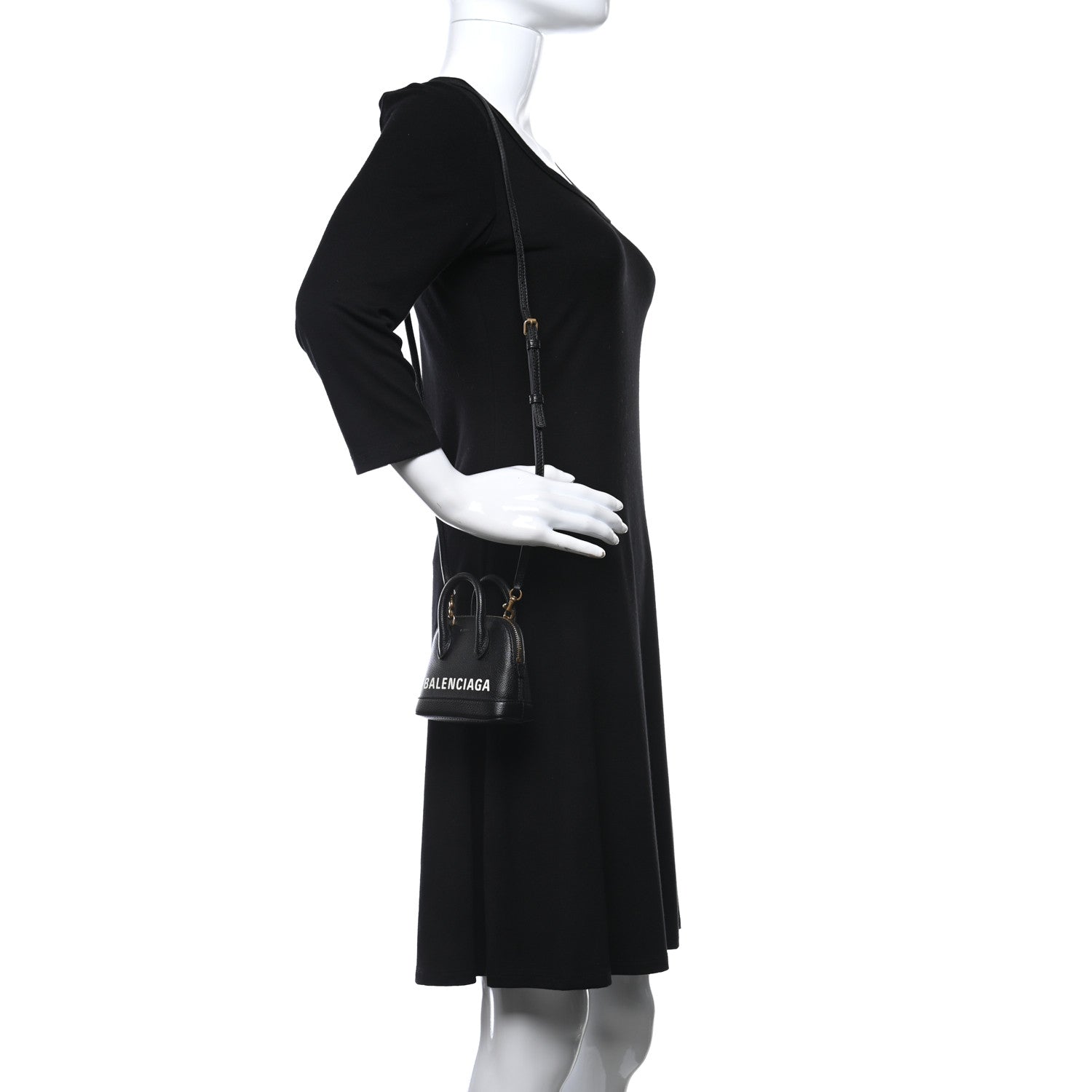 Balenciaga Grained Calfskin Logo Mini Ville Top Handle Bag Black White 2 of 10