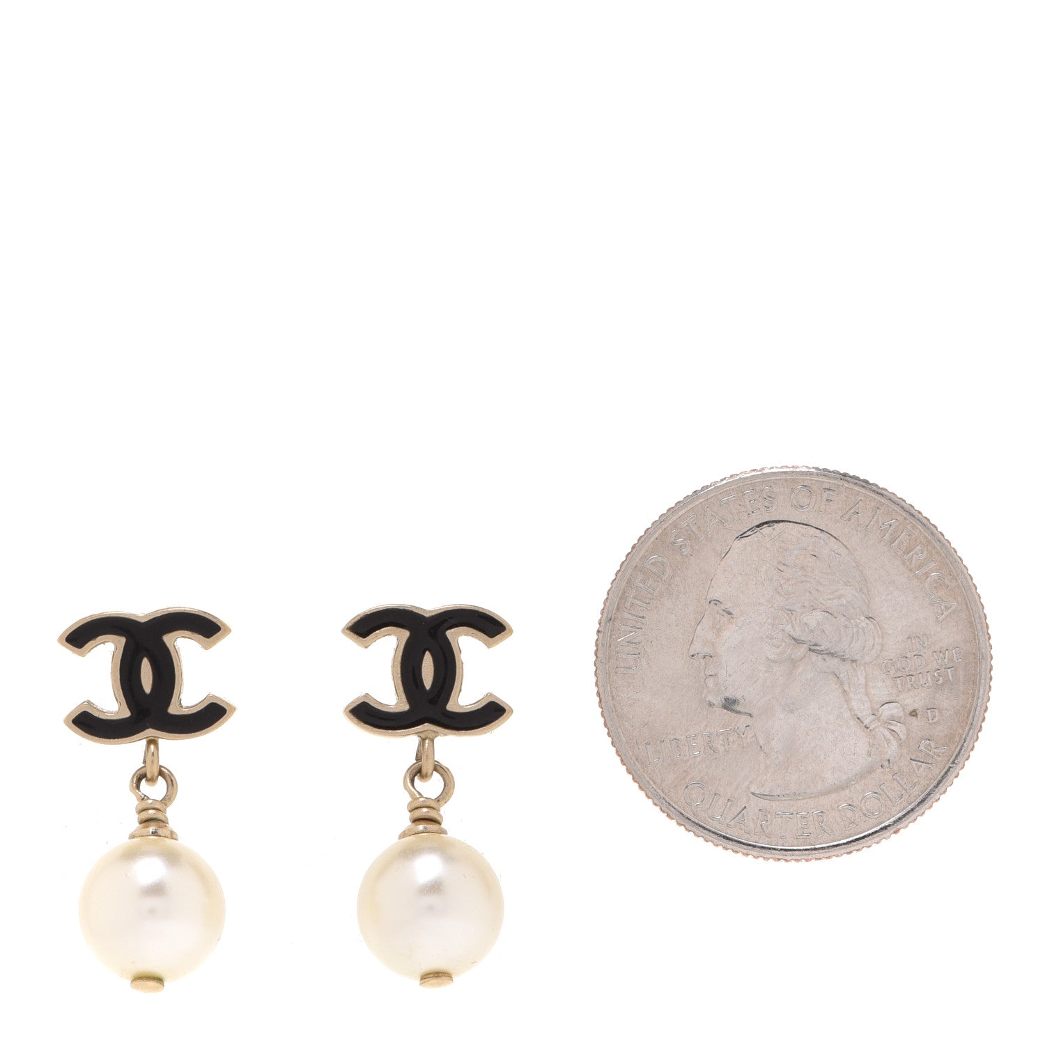Chanel Pearl Enamel CC Drop Earrings Black Gold 2 of 4