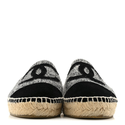 Chanel Tweed Velvet CC Espadrilles 38 Grey Black 3 of 10