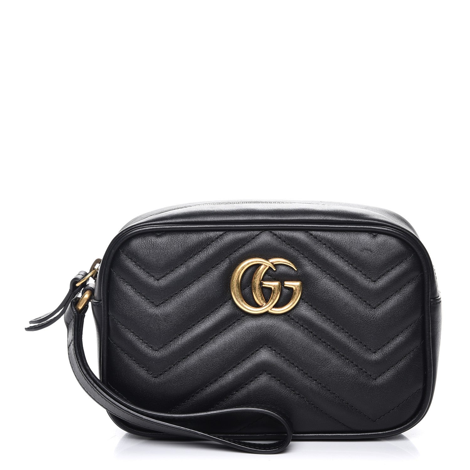 Gucci Calfskin Matelasse Mini GG Marmont Wrist Wallet Black 1 of 8