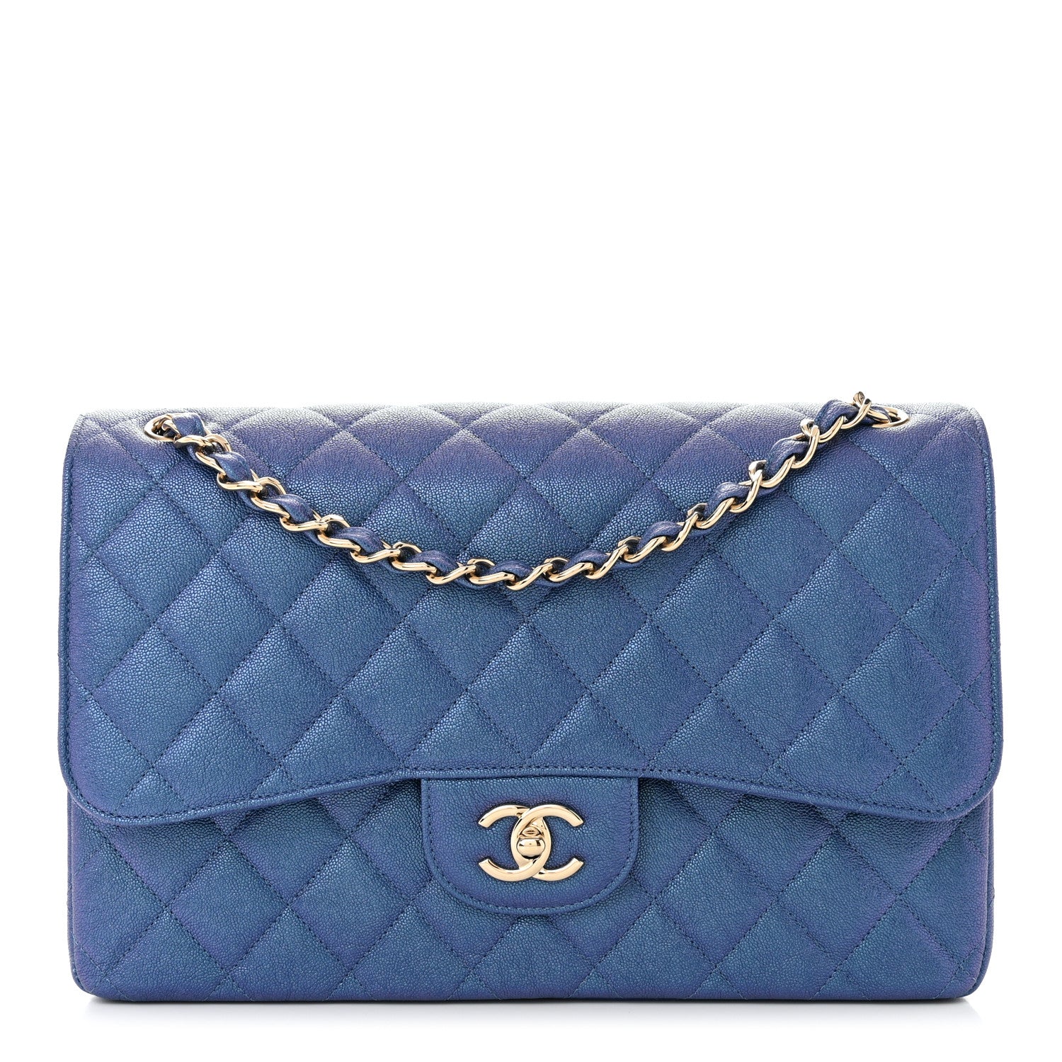 Chanel Iridescent Caviar Quilted Jumbo Double Flap Dark Blue 1 of 11