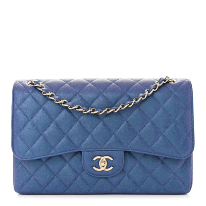 Chanel Iridescent Caviar Quilted Jumbo Double Flap Dark Blue 1 of 11