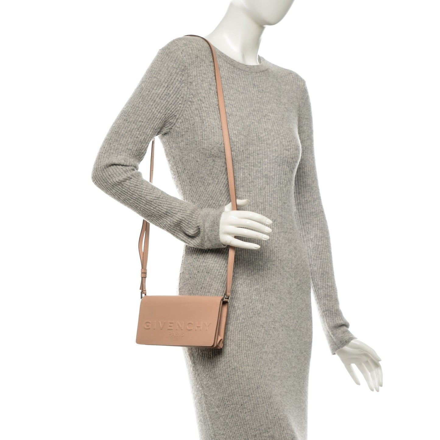 Calfskin Logo Debossed Crossbody Light Pink