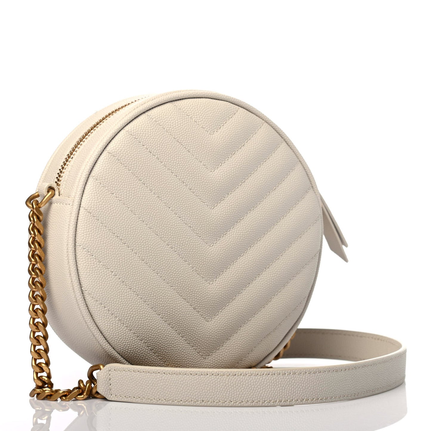 Grain De Poudre Matelasse Chevron Quilted Round Vinyle Camera Bag Blanc Vintage