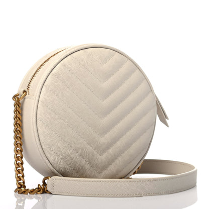 Saint Laurent Grain De Poudre Matelasse Chevron Quilted Round Vinyle Camera Bag Blanc Vintage 2 of 4