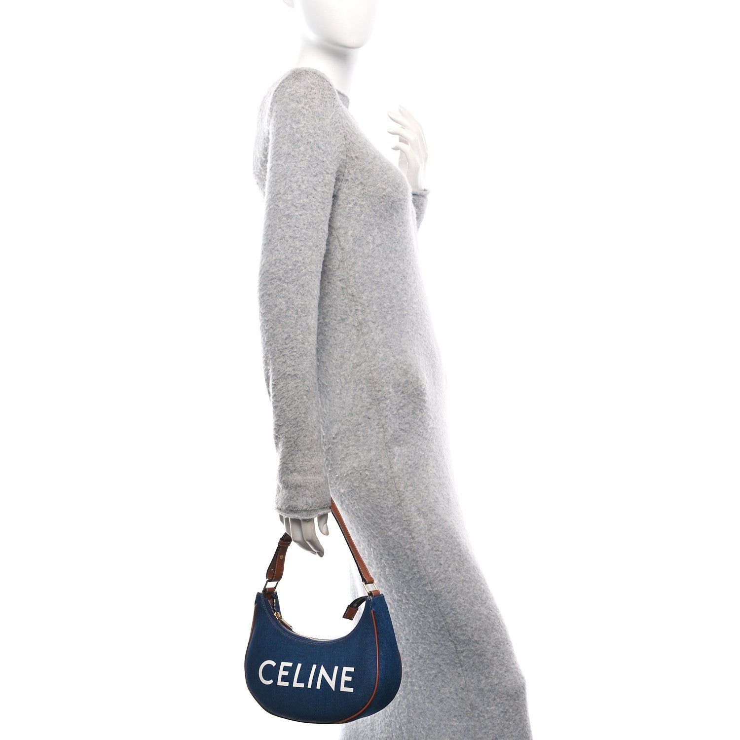 Celine Denim Ava Shoulder Bag Navy Tan 2 of 11