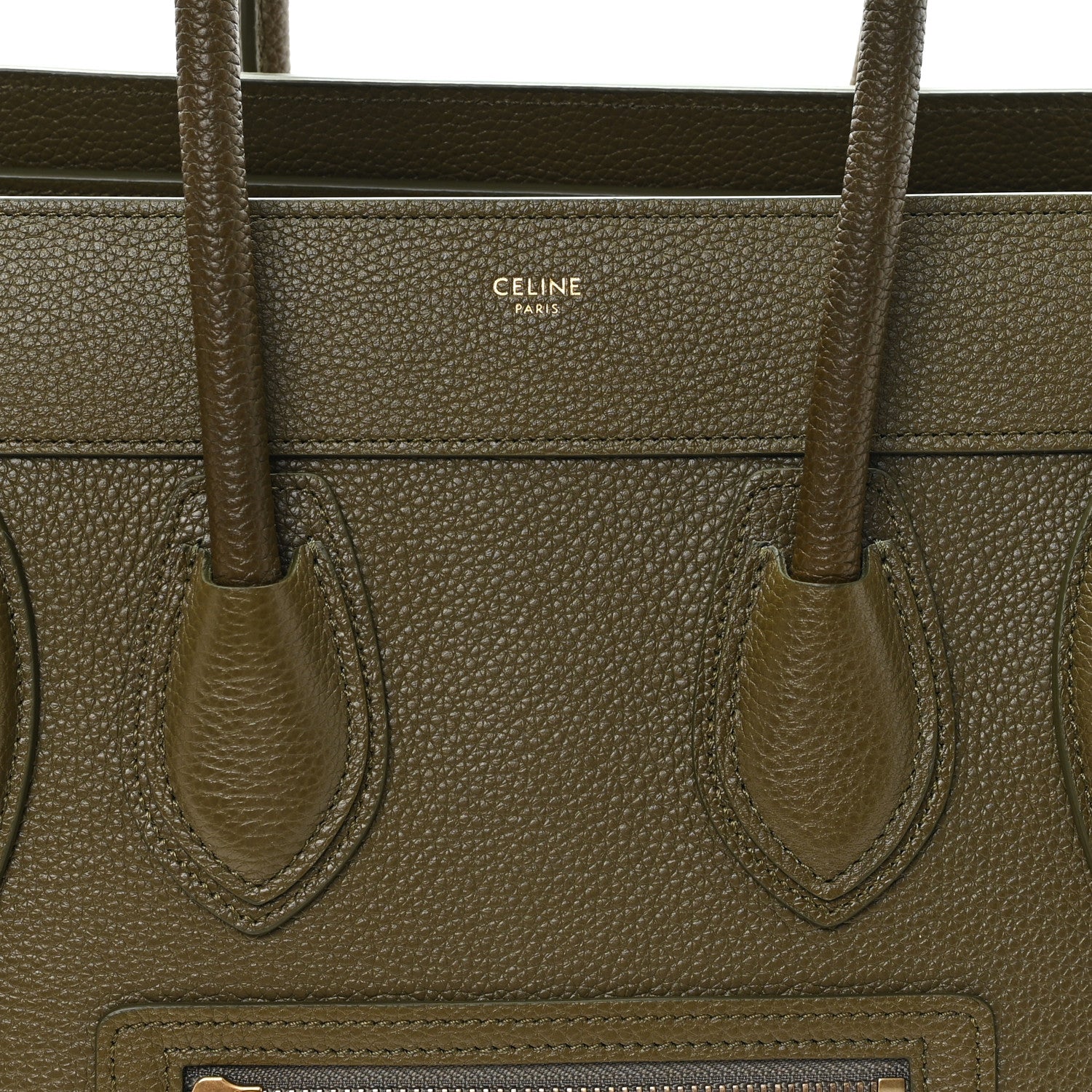 Celine Drummed Calfskin Micro Luggage Dark Olive 8 of 10