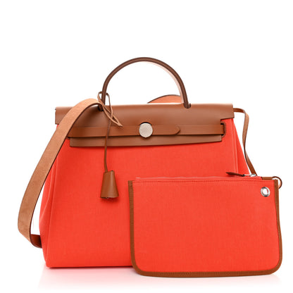 Hermes Vache Hunter Toile Herbag Zip Retourne 31 PM Capucine Fauve 1 of 10