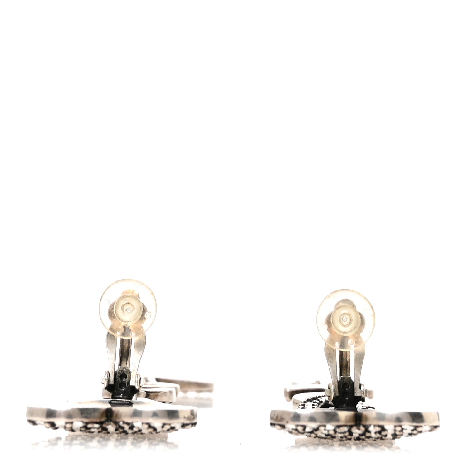 Saint Laurent Brass Crystal Monogram Heart Drop Clip Earrings Silver Silver 3 of 5