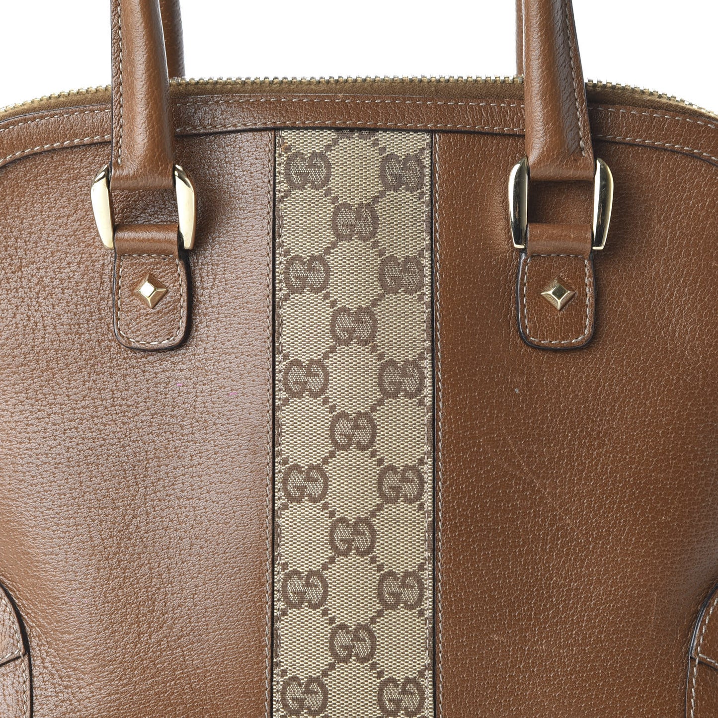Calfskin GG Monogram Medium Horsebit Nail Dome Bag Dark Brown