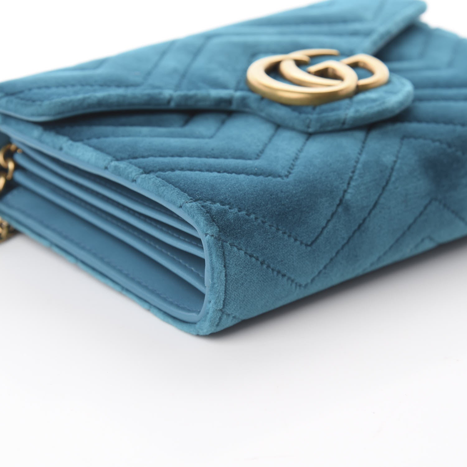 Gucci Velvet Matelasse GG Marmont Chain Wallet Pavone Cyan 5 of 7