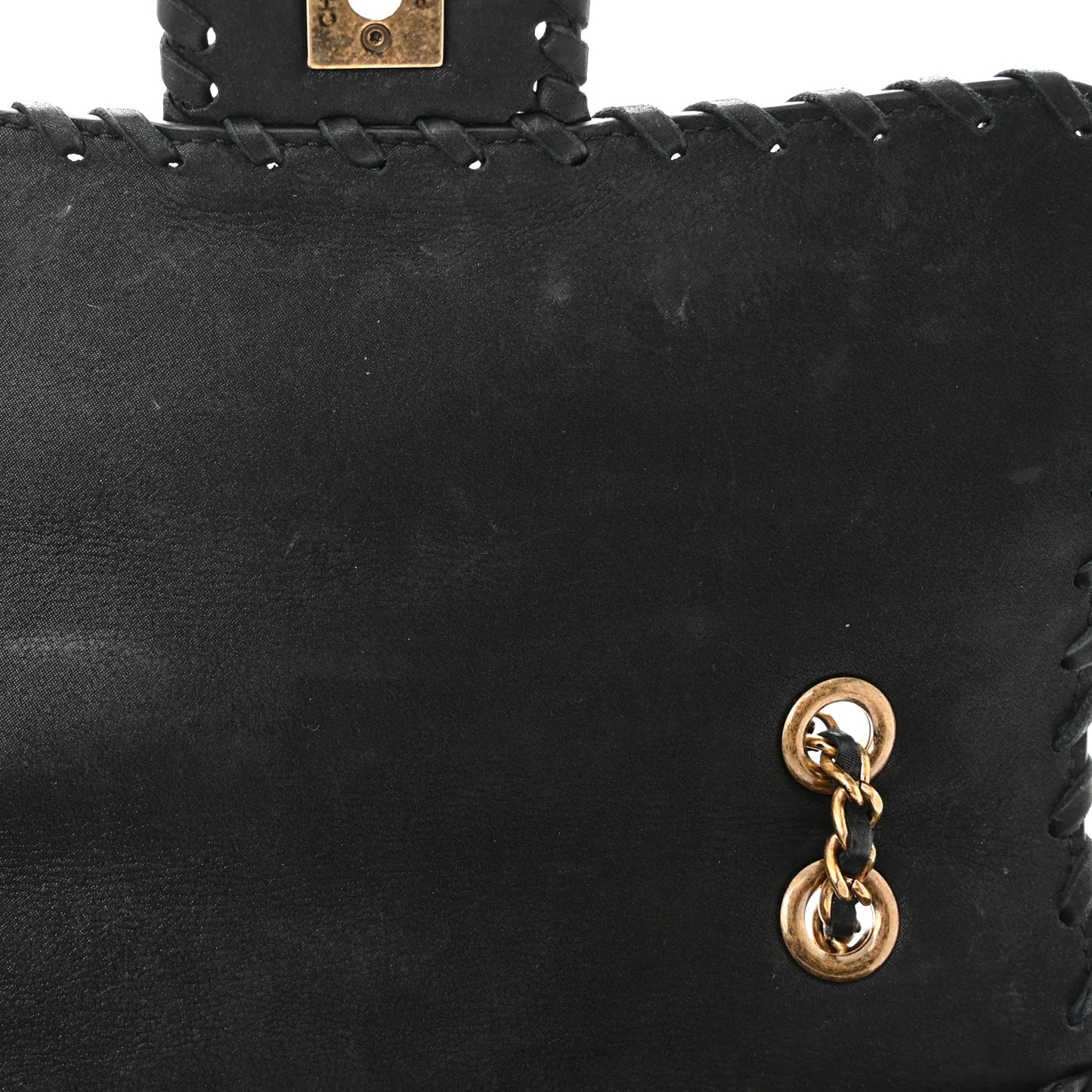 Iridescent Calfskin Small Happy Stitch Flap Black