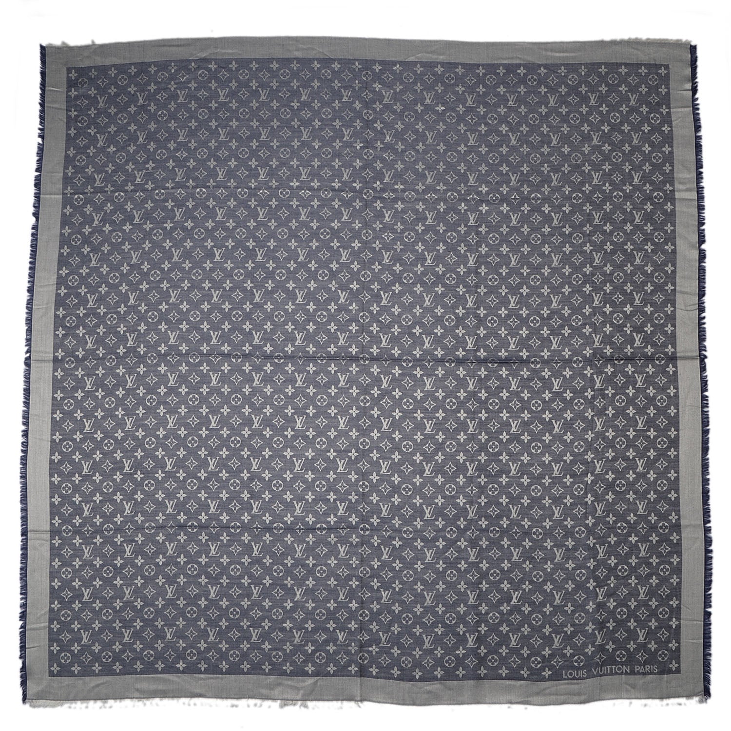 Louis Vuitton Wool Silk Monogram Denim Shawl Blue 3 of 5