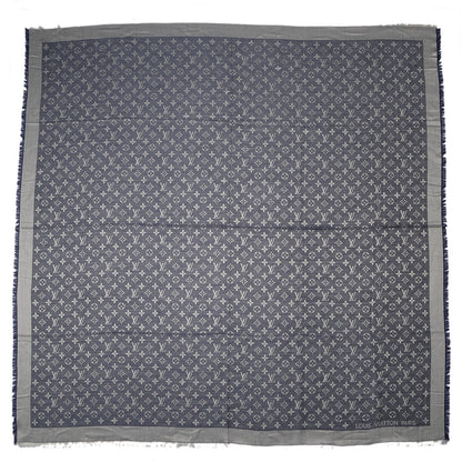 Louis Vuitton Wool Silk Monogram Denim Shawl Blue 3 of 5