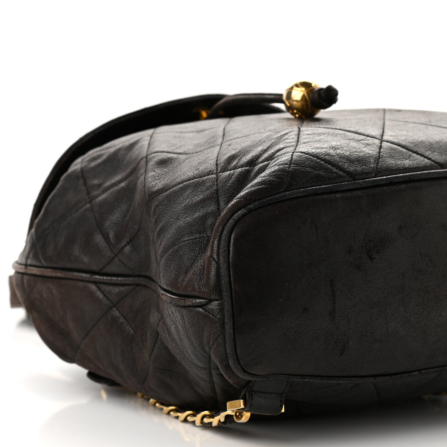 Lambskin Quilted Tassel Drawstring Backpack Dark Bown