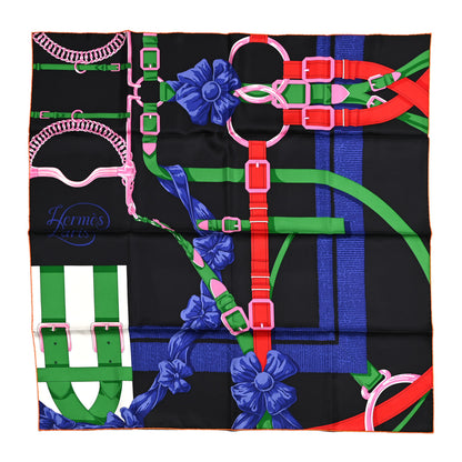 Hermes Silk Grand Manege Detail Scarf 90 Black Vert Rose Vif 1 of 5