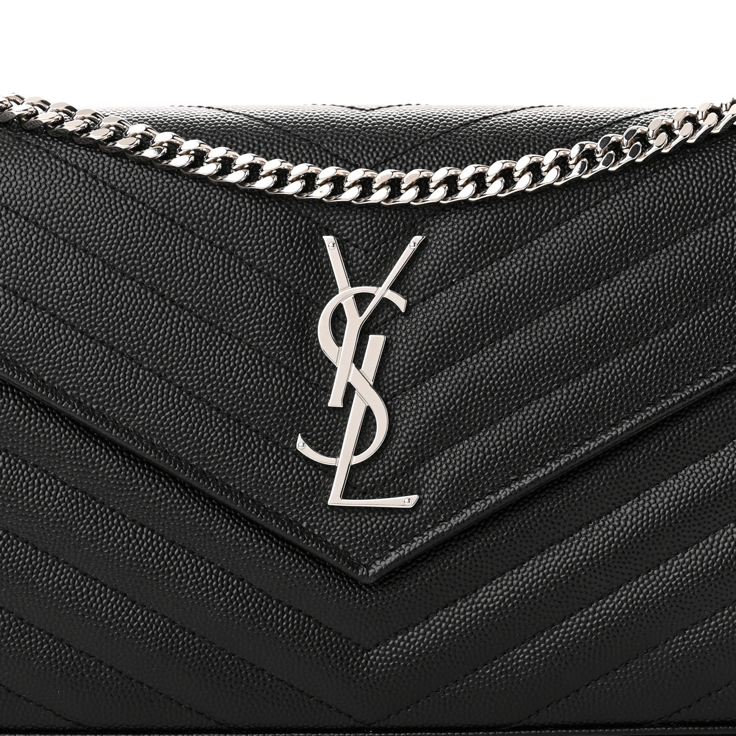 Saint Laurent Grain De Poudre Matelasse Chevron Monogram Chain Wallet Black 7 of 10