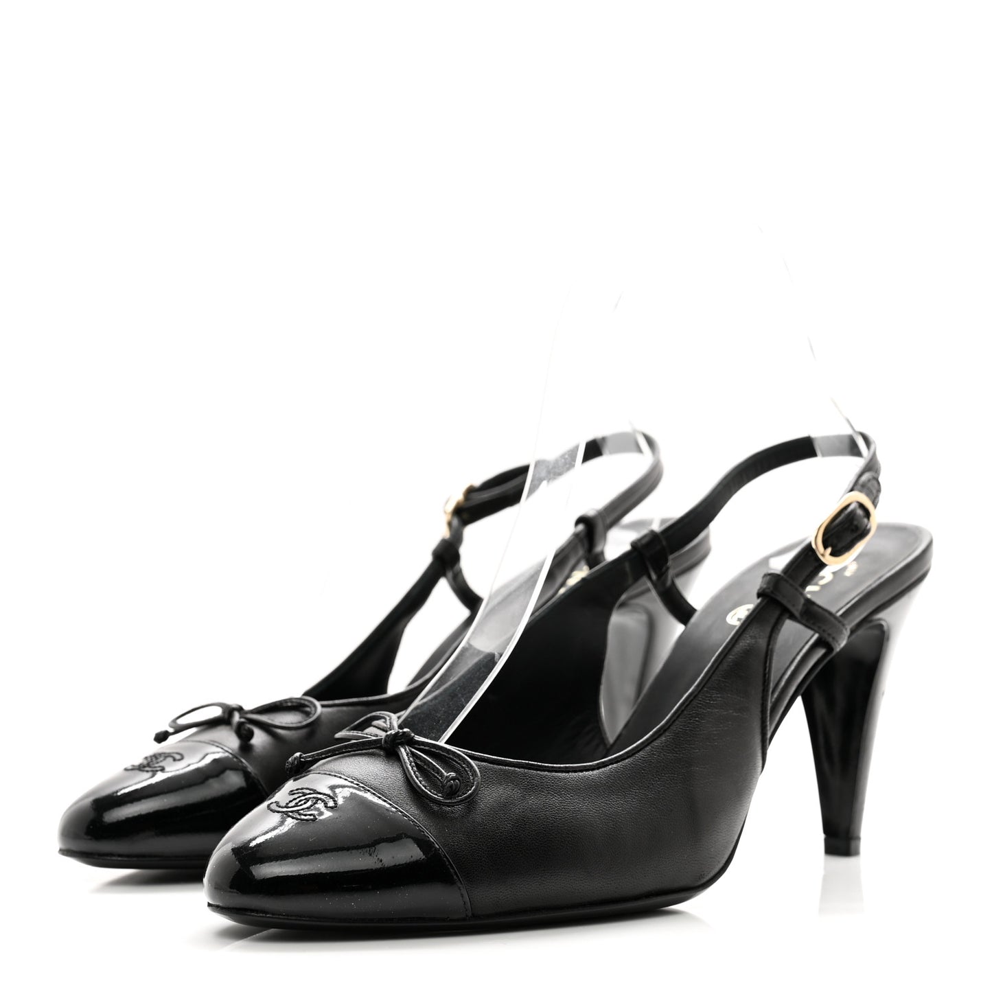 Lambskin Cap Toe CC Slingback Pumps 40.5 Black