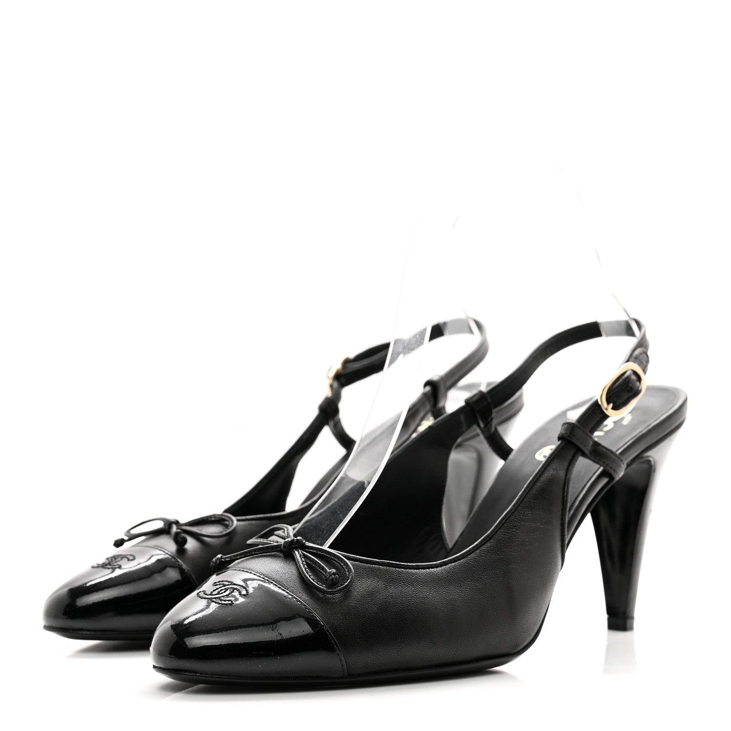 Chanel Lambskin Cap Toe CC Slingback Pumps 40.5 Black 3 of 7