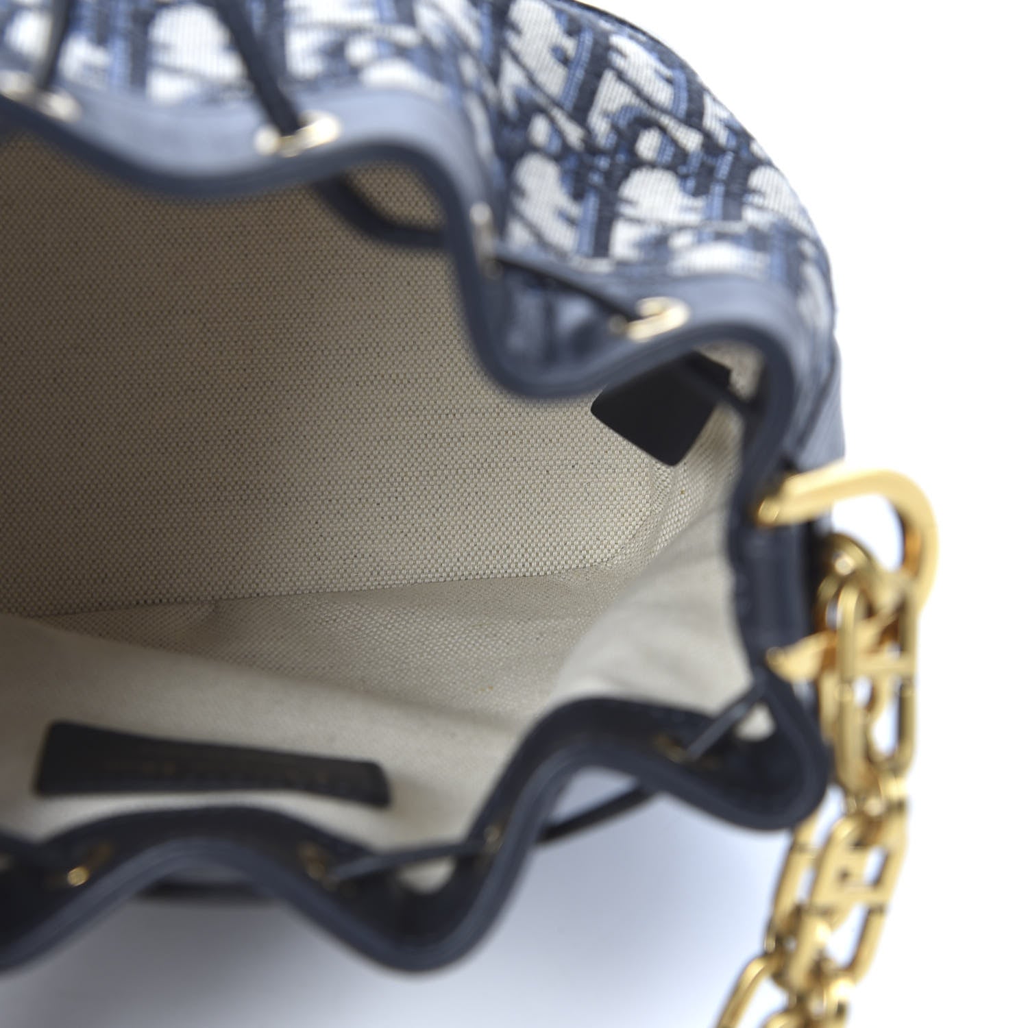 Christian Dior Oblique Drawstring Chain Bucket Bag Blue 4 of 9